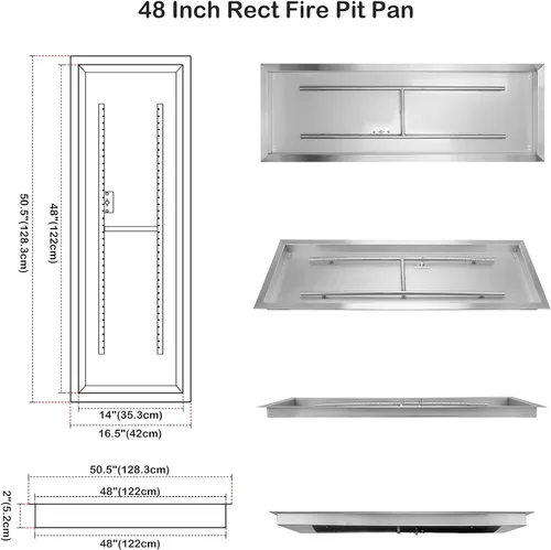 Miniatura 2 de Stanbroil Bandeja Quemador en H Rectangular Empotrable para Fogata de 48 x 14 Pulgadas, Inserto de Fogata de Gas para Mesa de Fuego Exterior DIY