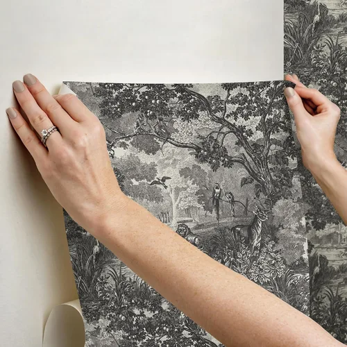 Miniatura 8 de RoomMates RMK11915WP - Papel tapiz para despegar y pegar de Jungle Toile gris topo y gris