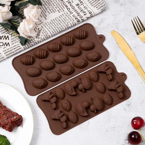 Miniatura 7 de Whaline 4 paquetes de moldes de silicona para huevos de Pascua, moldes de chocolate, conejo, conejo, pato, cesta de resina, molde de caramelo