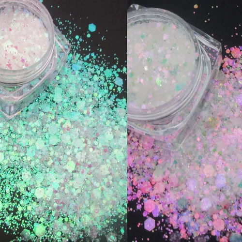 Miniatura 3 de 12 colores de sirena iridiscente con purpurina gruesa hexagonal con purpurina fina, lentejuelas escamas y pigmento en polvo para resina epoxi