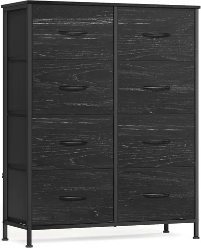 Miniatura 16 de SONGMICS Cómoda para dormitorio, cómoda, acero, MDF, 4 cajones de tela no tejida, unidad organizadora de almacenamiento, armario, entrada, negro