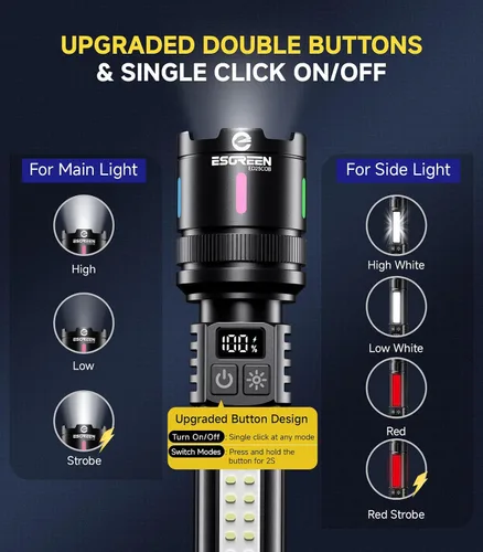 Miniatura 4 de Esgreen Linternas LED recargables de alto lúmenes 20000, paquete de 2, linterna brillante de un solo clic de larga duración de 12 horas, luz flash