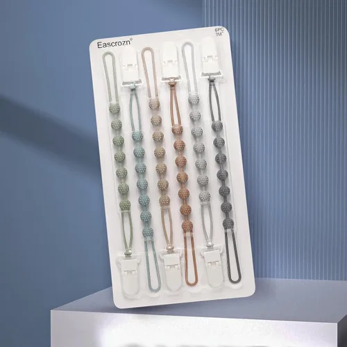 Miniatura 7 de Eascrozn Paquete de 6 clips de silicona para chupete con diseño de una sola pieza para bebés, niños y niñas, sin BPA, clips suaves y flexibles