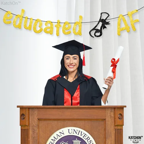 Miniatura 3 de KatchOn, Cartel AF educativo dorado con purpurina – 10 pies, NO DIY Cartel de graduación 2026, decoraciones de fiesta de graduación 2026 Banners