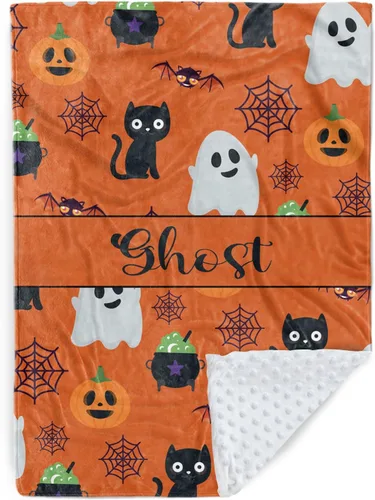 Miniatura 12 de Manta de bebé personalizada de Halloween, manta con nombre personalizado para niños pequeños, franela suave con respaldo de puntos de doble capa