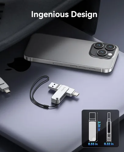 Miniatura 6 de ORICO Unidad flash USB dual de 64 GB USB-C y USB-A Mini velocidad de lectura de hasta 150 MB/s para iPhone 15/16/17, Android, tabletas, portátiles