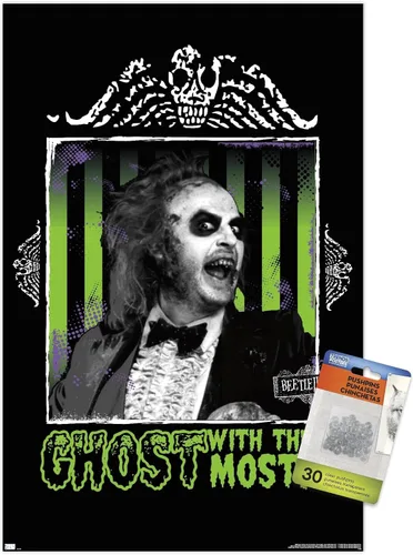 Trends International Beetlejuice - Póster de fantasma con la mayoría de la pared, 14.72 x 22.37 pulgadas, paquete de póster premium y alfiler