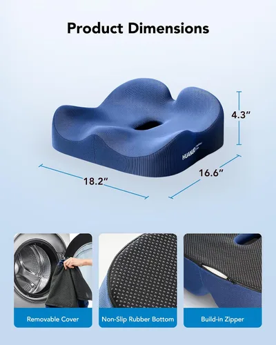 Miniatura 5 de HUANUO Cojín ergonómico de asiento de espuma viscoelástica, gel de refrigeración para silla de oficina, para soporte de cadera, alivio de presión