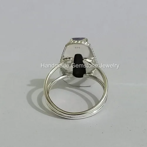 Miniatura 7 de Anillo de ataúd de ónix negro natural, chapado en plata de ley 925, piedra preciosa negra, declaración hecha a mano, piedra de ataúd, regalo