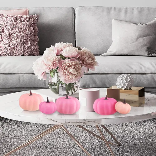 Miniatura 8 de 12 calabazas artificiales de otoño pequeñas, calabazas artificiales de color rosa sintético, calabazas decorativas de espuma para regalos, bodas