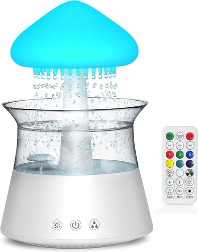 Diffuserlove Humidificador de Nube Difusor de Goteo de Agua de Lluvia Humidificador con Control Remoto Lámpara de Cascada Humidificador de Setas