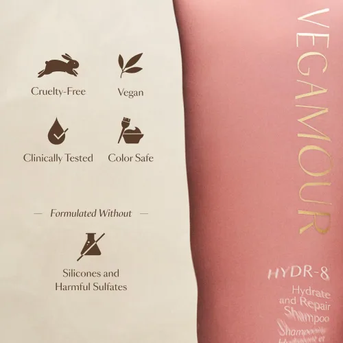 Miniatura 7 de VEGAMOUR HYDR-8 Hydrate and Repair Shampoo Limpia e hidrata el cabello seco y dañado con aminoácidos y Karmatin™ Limpio, vegano, libre