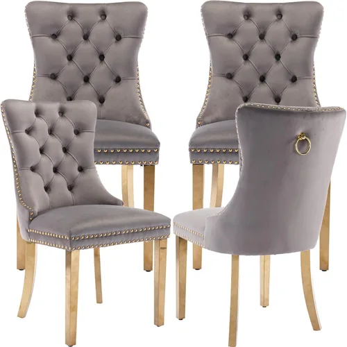 Miniatura 22 de Juego de 2 Sillas de Comedor Modernas de Mediados de Siglo, Tapizadas en Terciopelo Beige con Respaldo Acolchado, Sillas de Cocina y Comedor, Patas