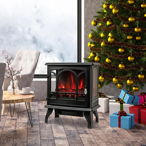 Miniatura 2 de GOFLAME Estufa eléctrica de chimenea de 23 pulgadas, calentador de chimenea independiente con efecto de llama regulable de 3 niveles y temporizador