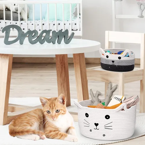 Miniatura 3 de Zopeal Cesta de almacenamiento tejida para gatos, organizador tejido con orejas, juguete decorativo de Navidad para mascotas, bonita canasta