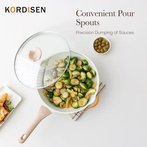 Miniatura 9 de Kordisen Juego de sartenes antiadherentes de cerámica con tapa, 3 sartenes de cerámica para cocinar no tóxicas, utensilios de cocina de inducción