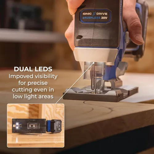 Miniatura 9 de Kreg Sierra Caladora de Agarre de Barril con Impulso Iónico de 20V - Inalámbrica, Compacta y Ergonómica - Corte de Precisión - Velocidad Variable