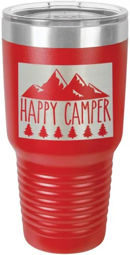 Miniatura 17 de Taza de viaje de acero con recubrimiento de polvo grabado con láser, con grabado de 30 oz de HAPPY CAMPER 3 grabado en polvo, sin BPA, para mantener