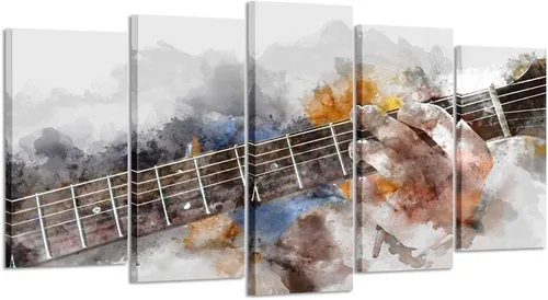 KREATIVE ARTS Lienzo artístico con música y guitarra, 5 paneles, acuarela, pintura impresa, sobre lienzo para decoración moderna del hogar, listo