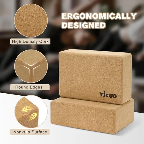 Miniatura 5 de YIGUO 2 Pack Cork Yoga Blocks Natural Eco-Friendly High Density Non-Slip Yoga Blocks for Women & Men 9x6x3 Inches for Yoga, Pilates, Stretching