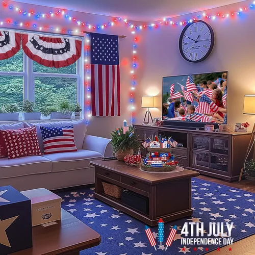Miniatura 5 de JMEXSUSS Luces rojas blancas y azules con cable transparente, 66 pies, 200 luces LED para decoración del 4 de julio, luz de Navidad para celebración