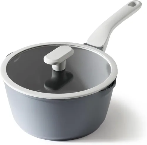 Miniatura 18 de PRICUSIS Cacerola antiadherente de cerámica con tapa, olla no tóxica de 1.3 cuartos de galón con boquillas de vertido, totalmente revestida, 100%