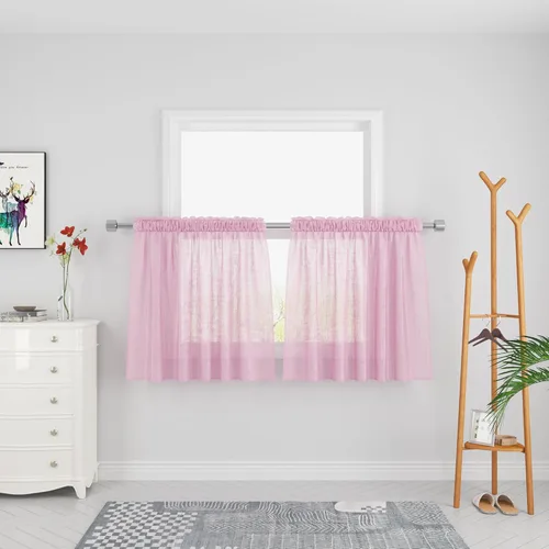 Miniatura 55 de UPOPO Paneles de Cortina Beige Pequeños Cortinas Transparentes de Gasa de 16 Pulgadas de Largo Cortinas de Cocina de Voile con Textura de Lino