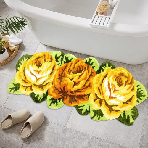 Miniatura 11 de USTIDE Bonita alfombra de baño de rosas para baño, alfombra de baño naranja de lujo, antideslizante, con forma de flor, alfombra de ducha de felpa