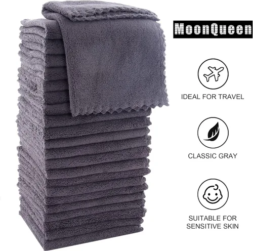 Miniatura 6 de MOONQUEEN Juego de Toallitas Ultra Suaves Premium - 12 x 12 pulgadas - Paquete de 72 - Secado Rápido - Paños de Baño de Terciopelo Coral Altamente