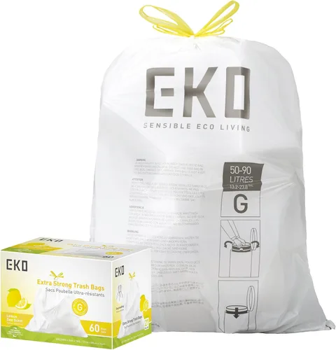 Miniatura 27 de EKO 4 galones / 10-15 litros, 80 bolsas de basura pequeñas con cordón, bolsas de basura extrafuertes sin perfume, rollo fácil de dispensar