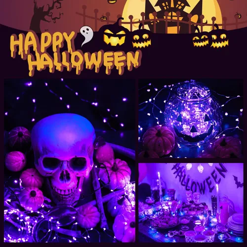 Miniatura 9 de JMEXSUSS Luces solares de Halloween moradas (cadena de luces solares y luces de hadas solares)