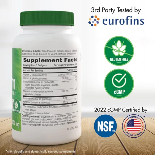 Miniatura 2 de Health Thru Nutrition Calcio 1000 mg y magnesio 400 mg con vitamina D3 y K 360 cápsulas blandas (suministro para 4 meses)