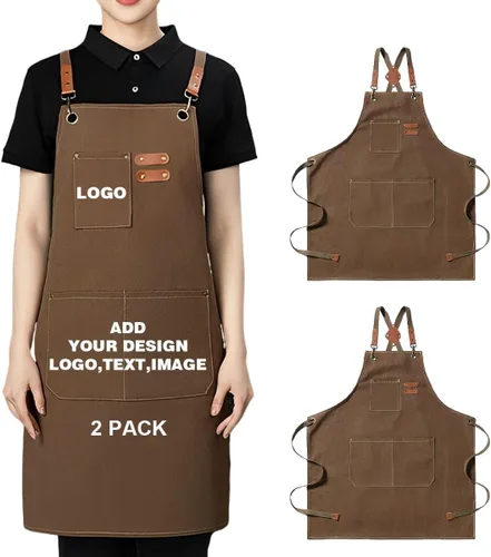 Delantal personalizado para hombres y mujeres, delantales de lona de cocina personalizados con bolsillos, nombre, texto, logotipo, imagen