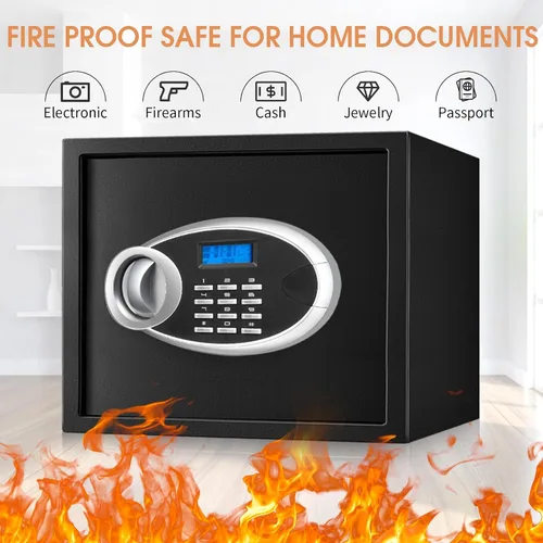 Miniatura 2 de 1.6 Cuft - Cajas fuertes a prueba de fuego para uso doméstico, caja de seguridad personal digital antirrobo con teclado electrónico y llaves