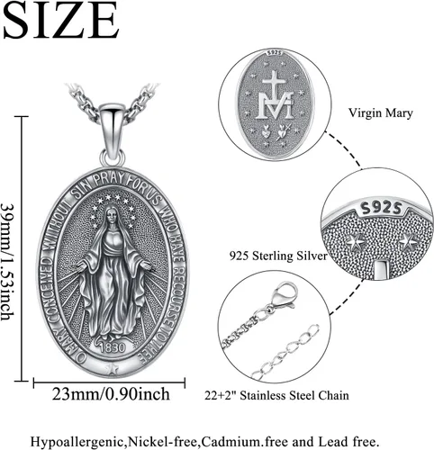 Miniatura 219 de Odinstone Collar de plata de ley 925 con medalla de San Miguel/San Cristóbal/San Benito/Crucifijo de Jesús/San Uriel/Arcángel Rafael para hombres