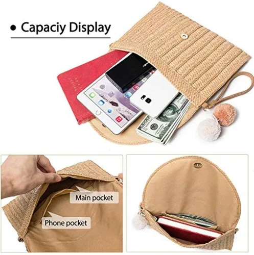Miniatura 4 de MilkyWay Bolso de mano tejido bolso de mano de paja para verano playa fiesta bolso de paja tejido sobre