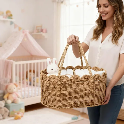Miniatura 5 de Organizador de pañales, cestas de almacenamiento de cuerda de papel, contenedor de guardería con divisor extraíble, organizador portátil de coche