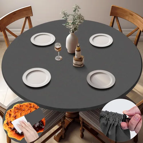 Miniatura 60 de Mantel redondo ajustable resistente a la intemperie, poliéster resistente para interiores y exteriores, cubierta circular para mesas de 36 a 44