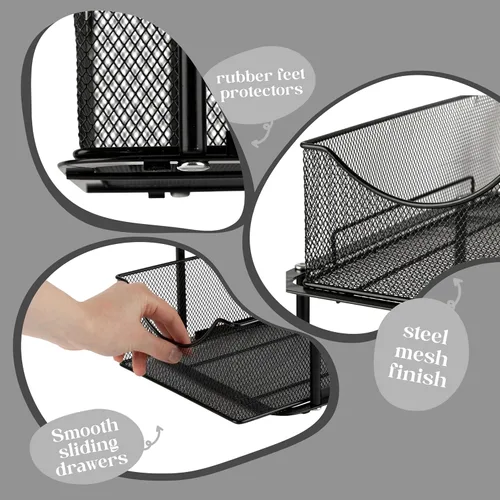 Miniatura 5 de Sorbus Organizador de metal para debajo del fregadero de 2 niveles para baño, cocina, cajones deslizantes de malla de acero fuerte para debajo