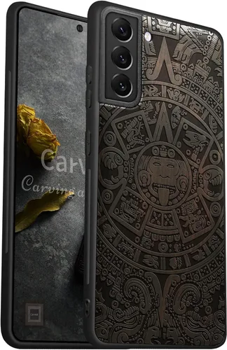 Carveit Funda de madera para Galaxy S22 (madera natural y TPU suave negro), a prueba de golpes, diseño de madera compatible con Samsung S22