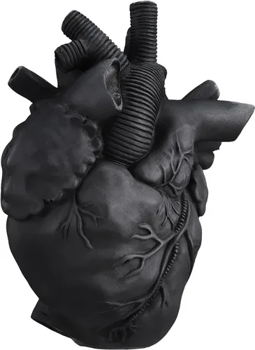 MANMAOHE Florero de corazón anatómico negro creativo en forma de corazón, florero decorativo de resina para decoración del hogar, 3.1 x 4.5 x 5.9