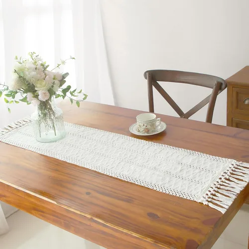 Miniatura 34 de FEXIA Camino de Mesa Negro con Borlas de 72 Pulgadas Macramé Boho Estilo Granja Camino de Mesa para Decoración de Dormitorio y Comedor