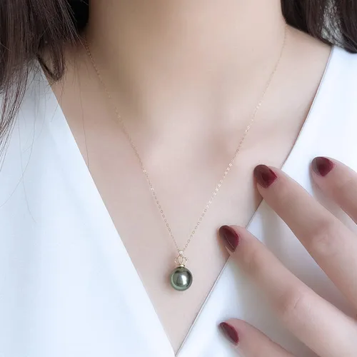 Miniatura 5 de Collar de perlas negras de Tahití para mujer, joyería fina redonda AAAA+ perlas de 0.394 pulgadas (0.394 in), collar con colgante de perlas, regalo