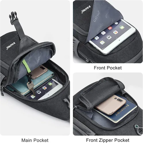 Miniatura 3 de G4Free Bolso bandolera RFID, mochila cruzada para el pecho, bolso de hombro para senderismo al aire libre Gris oscuro