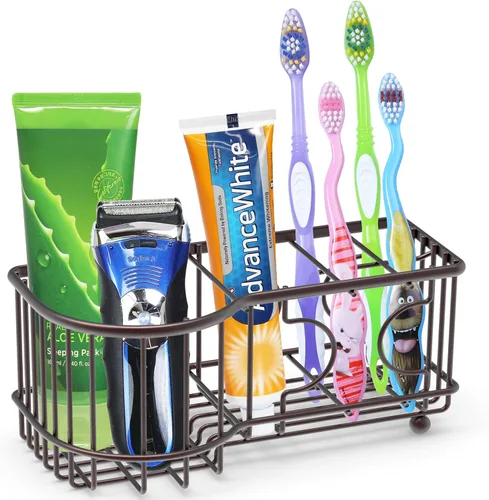 Miniatura 2 de Simple Houseware Soporte para cepillos de dientes multifuncional de 6 ranuras, bronce