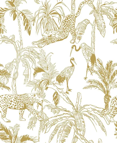 Heroad Papel tapiz de leopardo bohemio para despegar y pegar, papel de contacto blanco y dorado, papel de pared de animales de la selva, papel tapiz