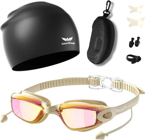 Miniatura 9 de Gafas de natación 7 en 1 + gorro de natación para hombres y mujeres, sin fugas, antivaho y UV, lente de PC con espejo HD de visión amplia