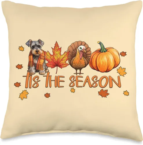 Cute Dog Thanksgiving Fall Gifts for Her Tis The Season - Cojín miniatura de Schnauzer para otoño, Acción de Gracias, 16 x 16 pulgadas, multicolor