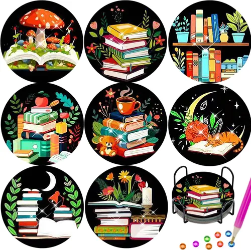 Miniatura 22 de TDOOW 8 Piezas Posavasos de Pintura de Diamante, Posavasos de Arte de Diamante de Girasol para Adultos DIY Posavasos de Arte de Diamante