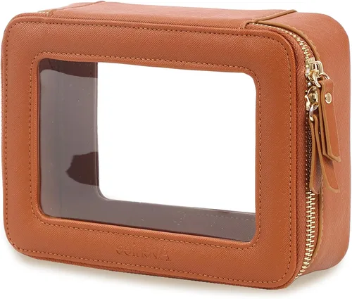 Miniatura 10 de Aveniee Organizador de bolsa de maquillaje transparente, bolsa de aseo de viaje para mujer, bolsa de cosméticos impermeable con cremalleras, Rosa